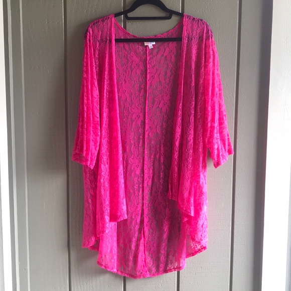 LuLaRoe Tops - LuLaRoe medium (10-18) bright pink lace Lindsay